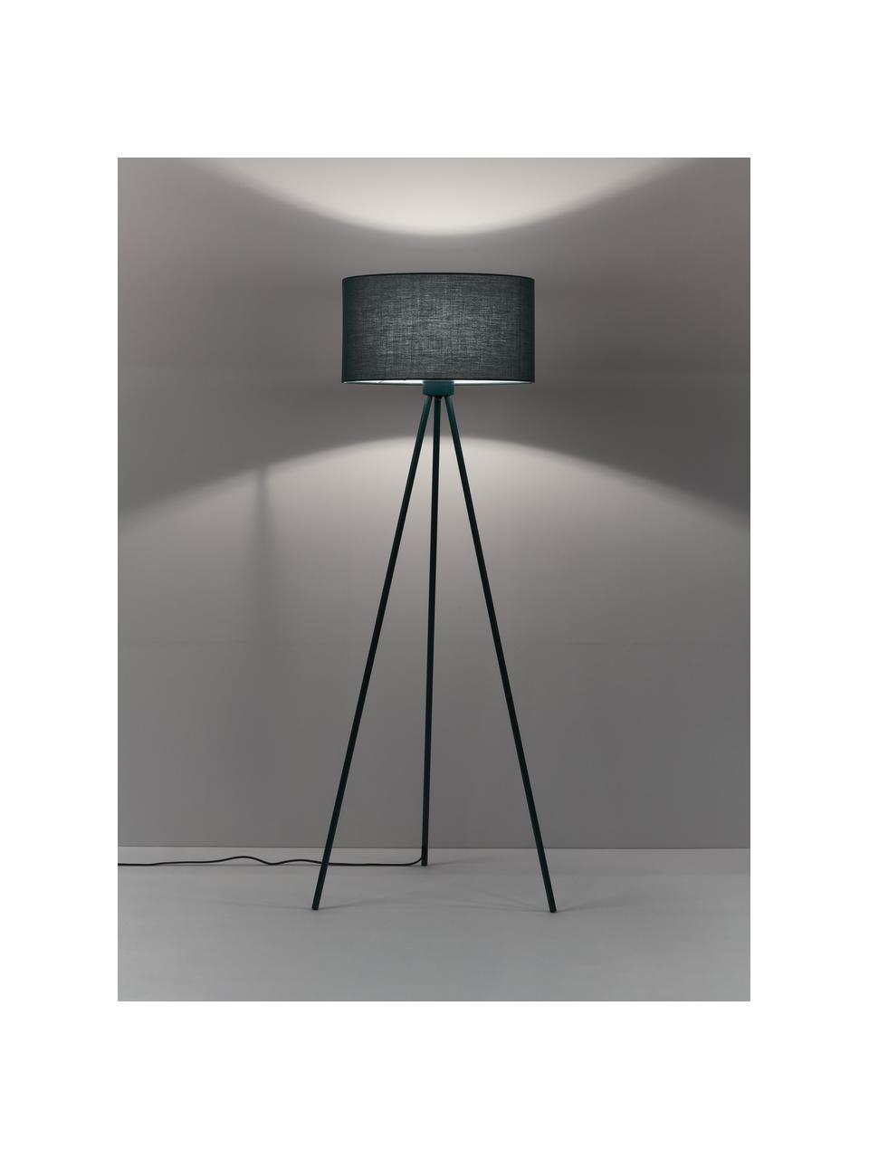 Stojacia tripod lampa s textilným tienidlom Cella, Zelená, Ø 48 x V 158 cm