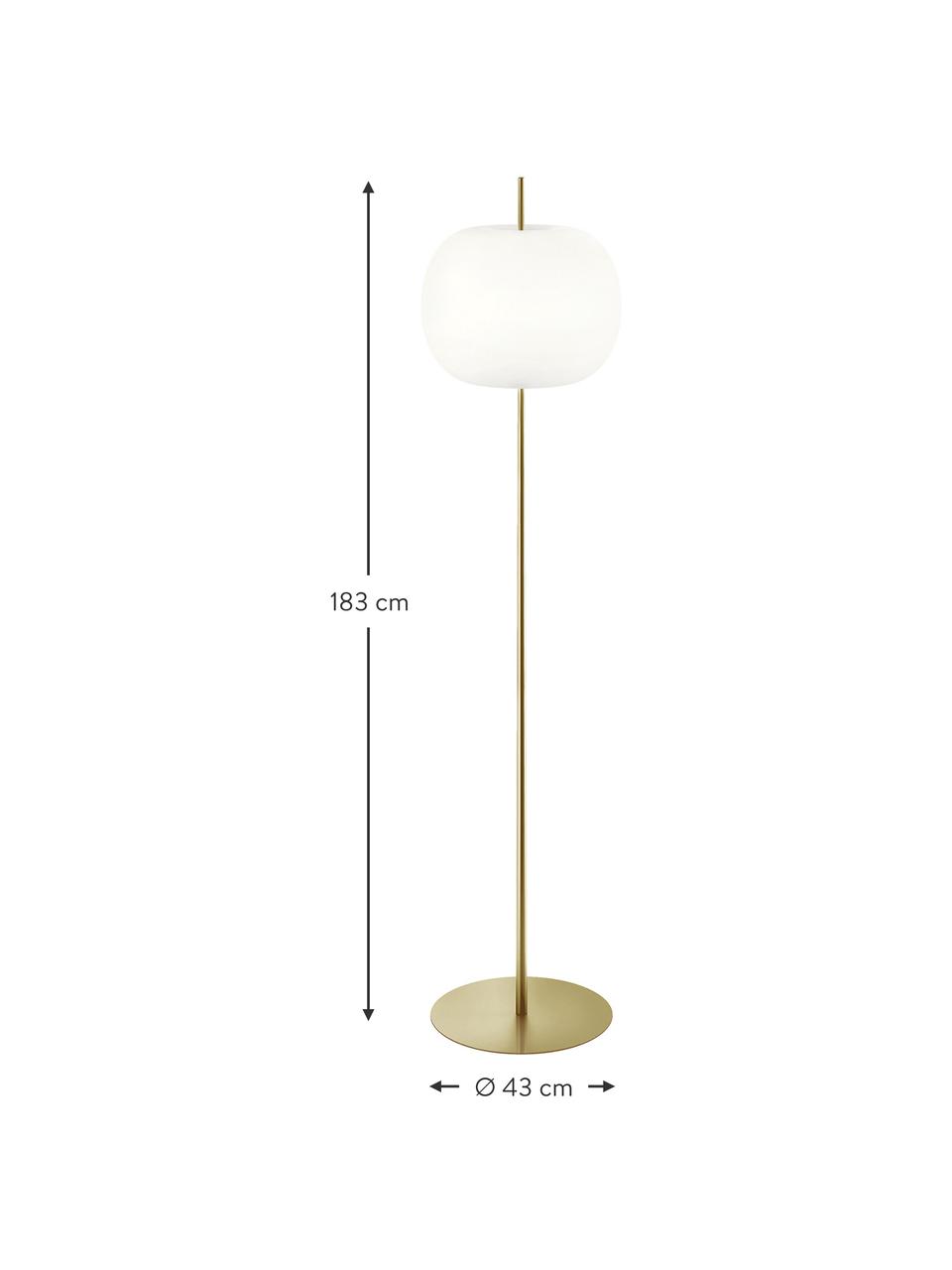 Dimbare vloerlamp Kushi, mondgeblazen, Lampenkap: mondgeblazen glas, Goudkleurig, H 183 cm