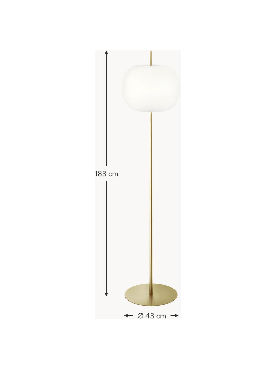 Dimbare vloerlamp Kushi, mondgeblazen, Lampenkap: mondgeblazen glas, Goudkleurig, H 183 cm