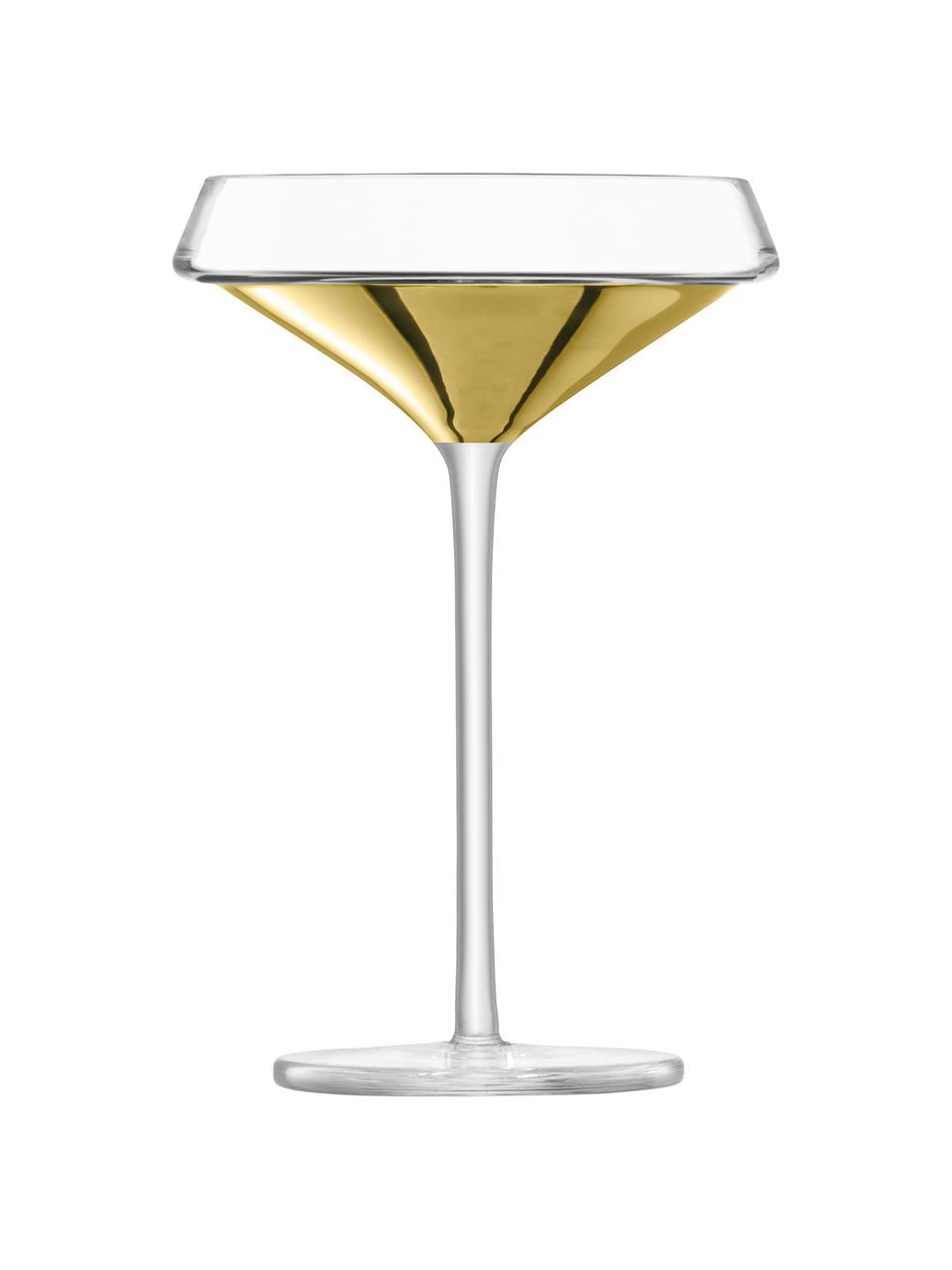 Copas pompadour de champán de vidrio soplado Space, 2 uds., Vidrio, Transparente, dorado, Ø 12 x Al 18 cm