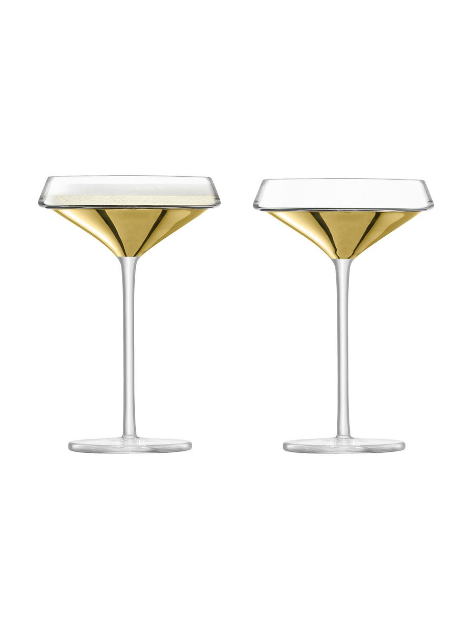Ručně foukaná sklenice na šampaňské se zlatými detaily Space, 2 ks, Transparentní, zlatá