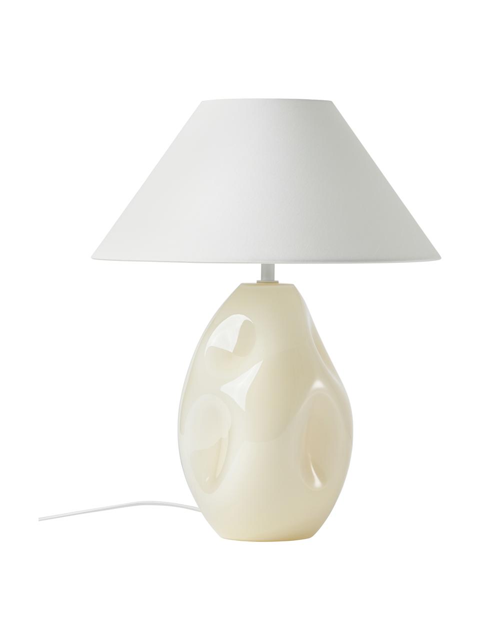 Lámpara de mesa de vidrio opalino Xilia, Pantalla: tela, Cable: plástico, Blanco crema, blanco, Ø 40 x Al 18 cm