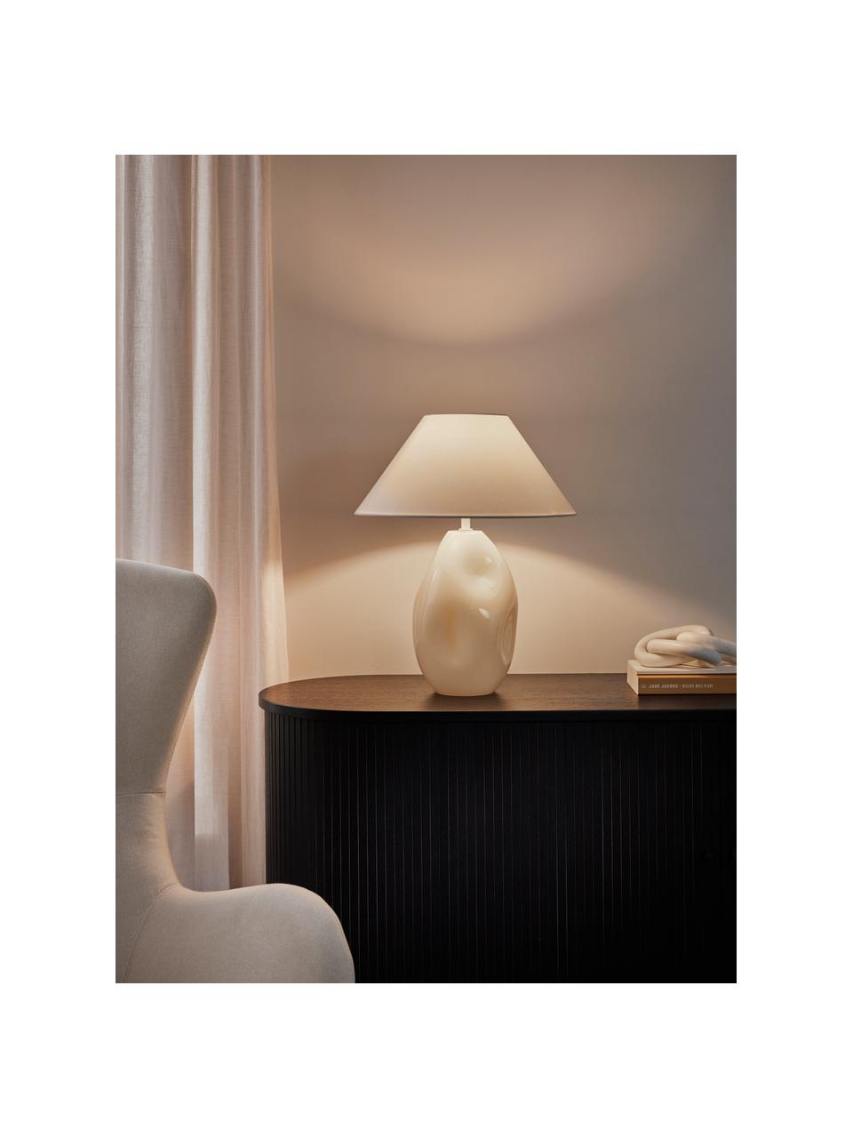 Lampe à poser en verre opalescent Xilia, Blanc crème, blanc, Ø 40 x haut. 18 cm