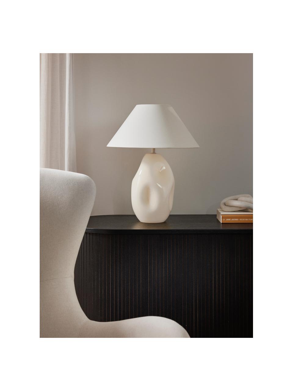 Lámpara de mesa de vidrio opalino Xilia, Pantalla: tela, Cable: plástico, Blanco crema, blanco, Ø 40 x Al 18 cm