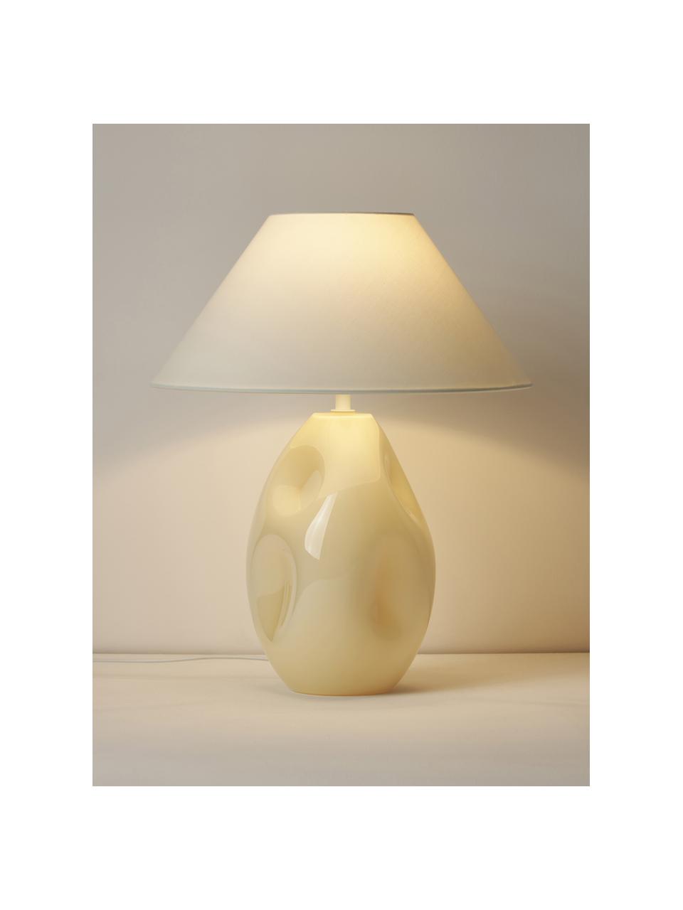Tischlampe Xilia aus Opalglas, Lampenschirm: Textil, Lampenfuß: Opalglas, Cremeweiß, Weiß, Ø 40 x H 18 cm