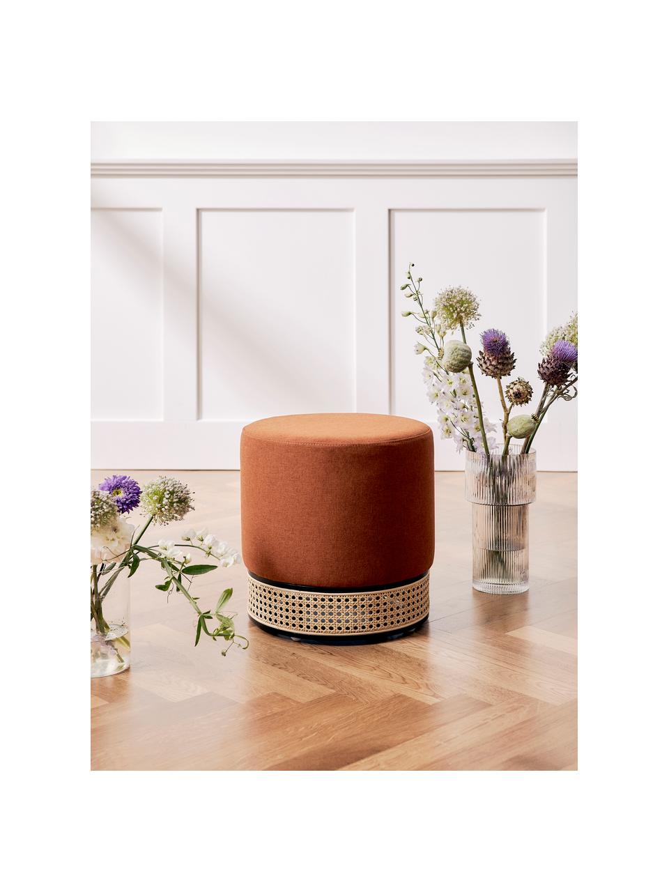 Pouf color terracotta con intreccio viennese Mara, Rivestimento: poliestere Il rivestiment, Struttura: compensato, Tessuto color terracotta, Ø 37 x Alt. 39 cm