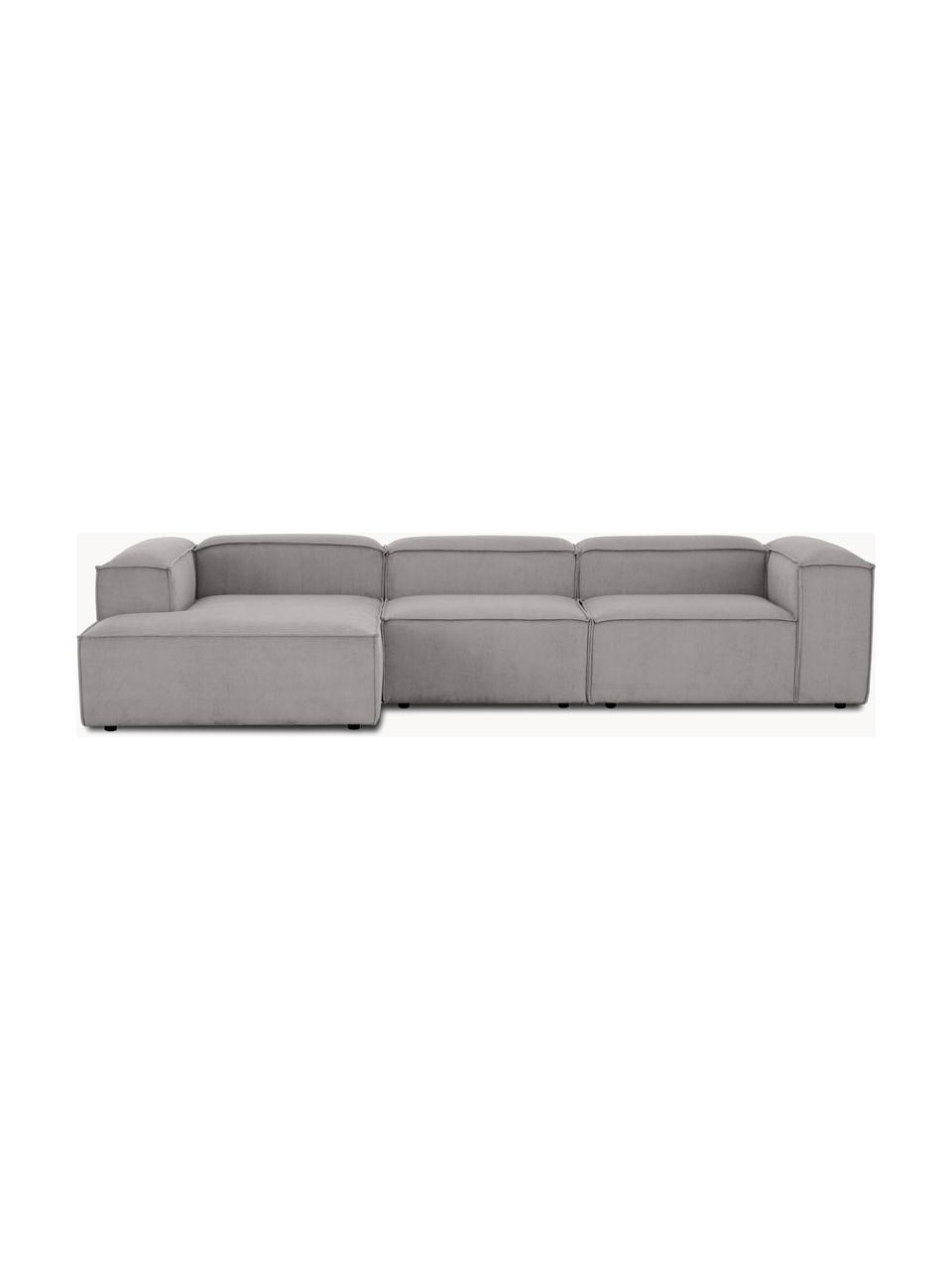 Modulares Ecksofa Lennon aus Cord, Bezug: Cord (92 % Polyester, 8 %, Gestell: Massives Kiefernholz, Spe, Cord Grau, B 327 x T 180 cm, Eckteil links