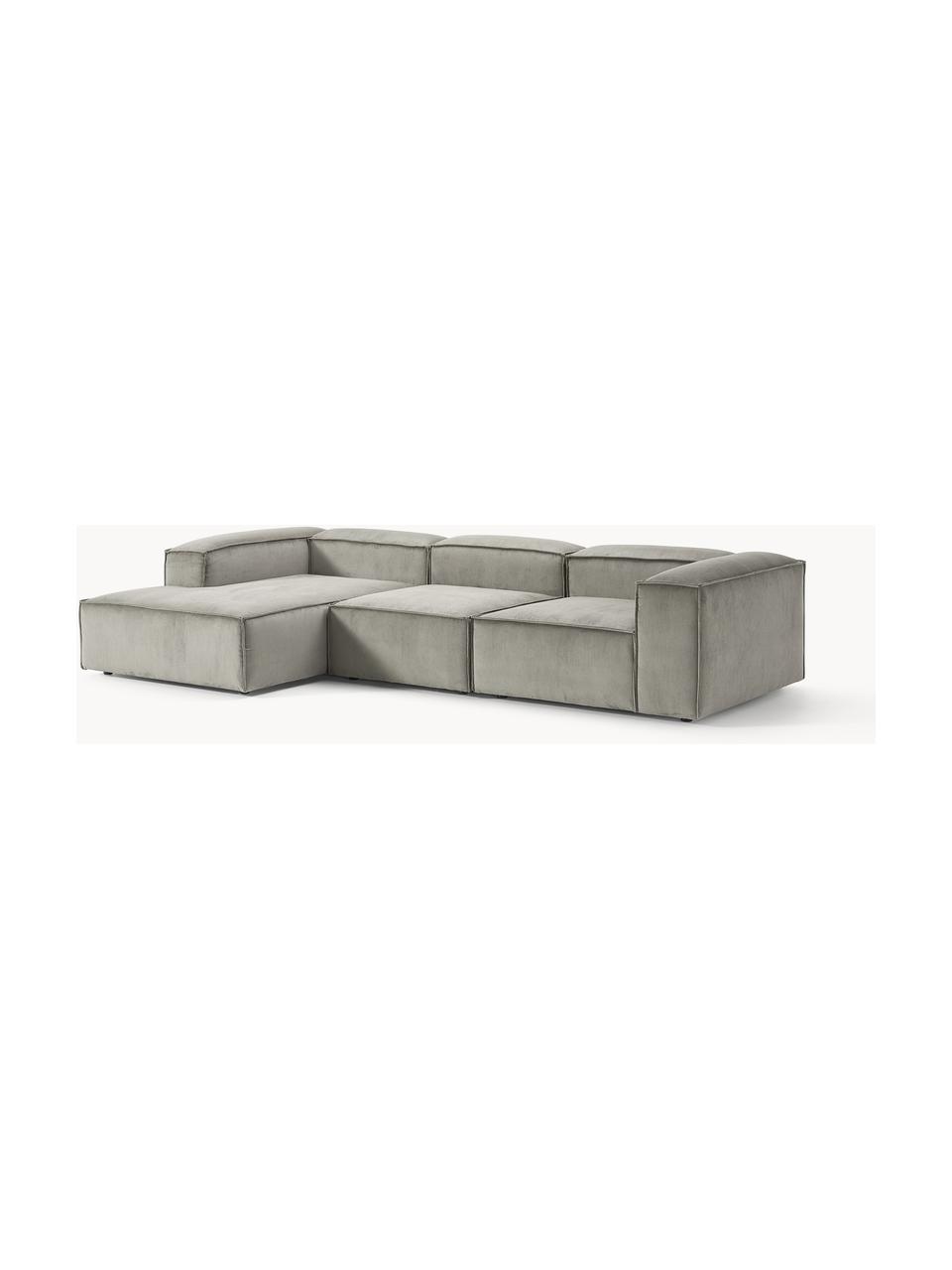 Modulares Ecksofa Lennon aus Cord, Bezug: Cord (92 % Polyester, 8 %, Gestell: Massives Kiefernholz, Spe, Cord Grau, B 327 x T 180 cm, Eckteil links