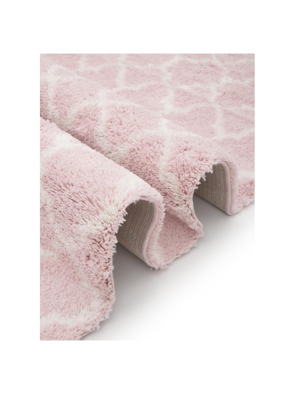 Passatoia a pelo lungo rosa cipria/crema Mona, Retro: 78% juta, 14% cotone, 8% , Rosa cipria, bianco crema, Larg. 80 x Lung. 250 cm