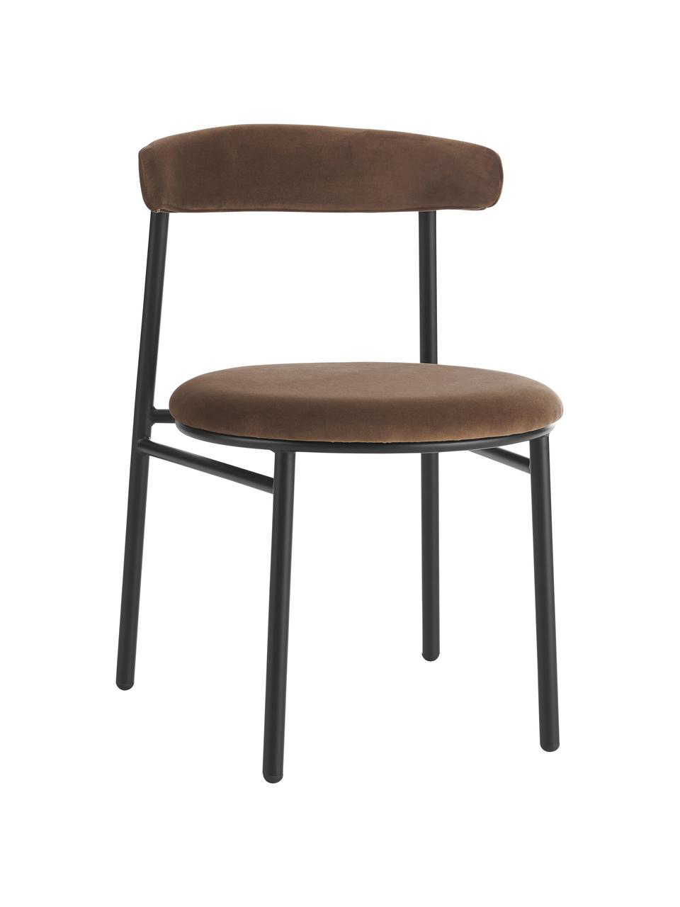 Krzesło tapicerowane z aksamitu Doggi, 2 szt., Tapicerka: 100% aksamit poliestrowy , Stelaż: metal powlekany, Brązowy aksamit, S 47 x G 50 cm