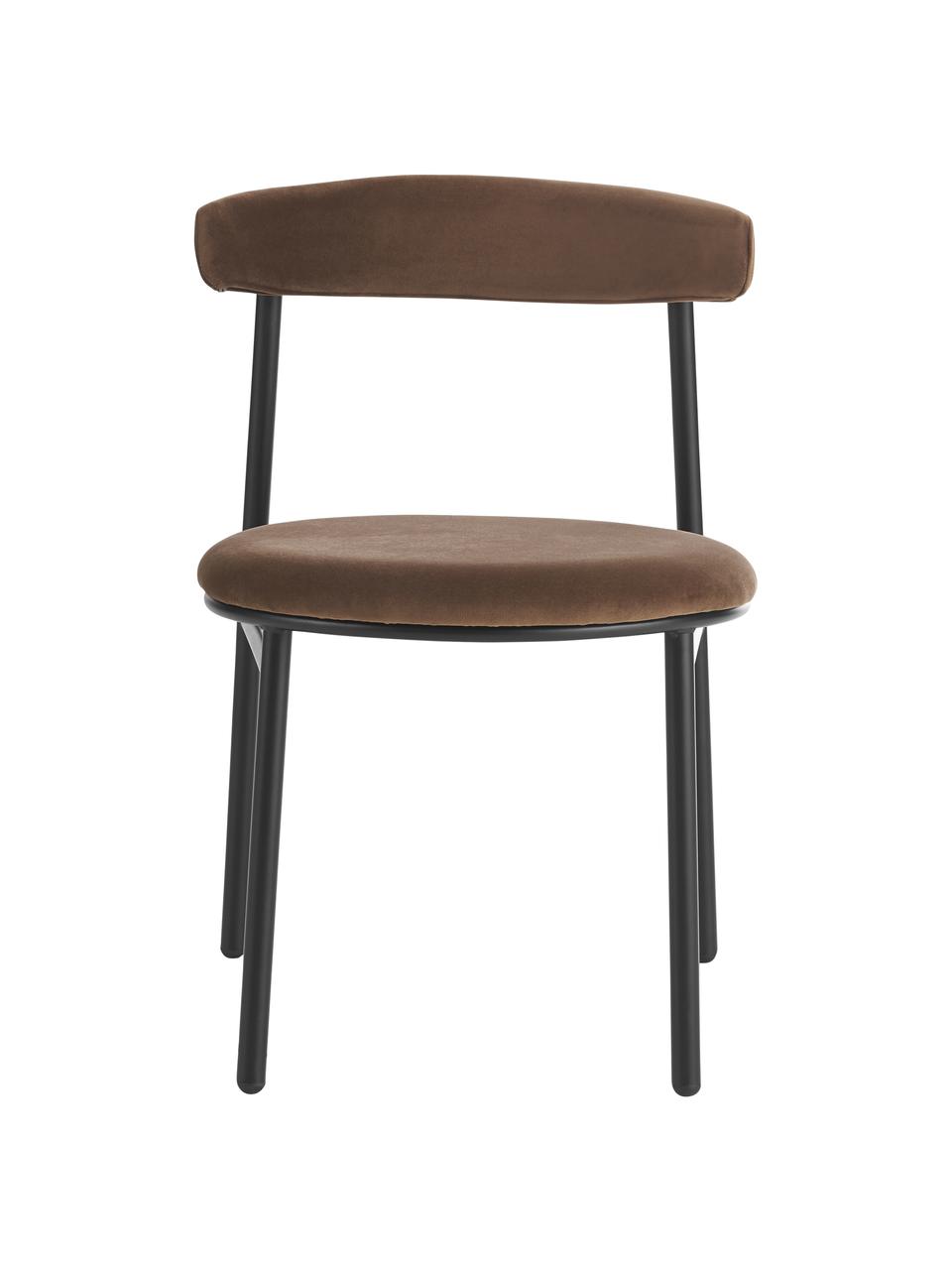 Krzesło tapicerowane z aksamitu Doggi, 2 szt., Tapicerka: 100% aksamit poliestrowy , Stelaż: metal powlekany, Brązowy, czarny, S 47 x G 50 cm