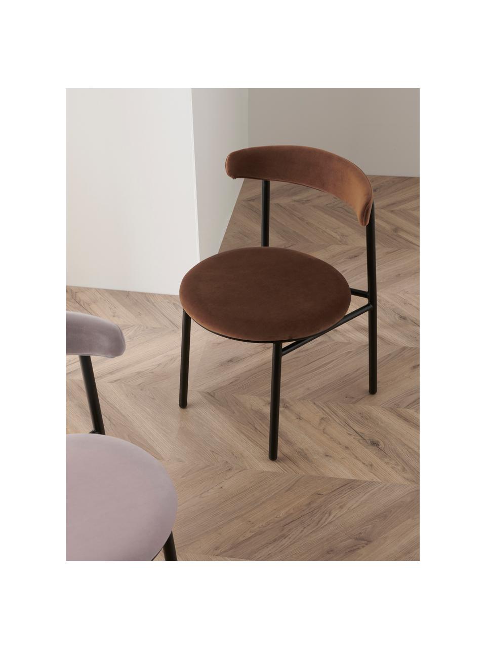 Fluwelen gestoffeerde stoelen Doggi in bruin, 2 stuks, Bekleding: 100% polyester, Frame: gecoat metaal, Fluweel bruin, B 47 x D 50 cm