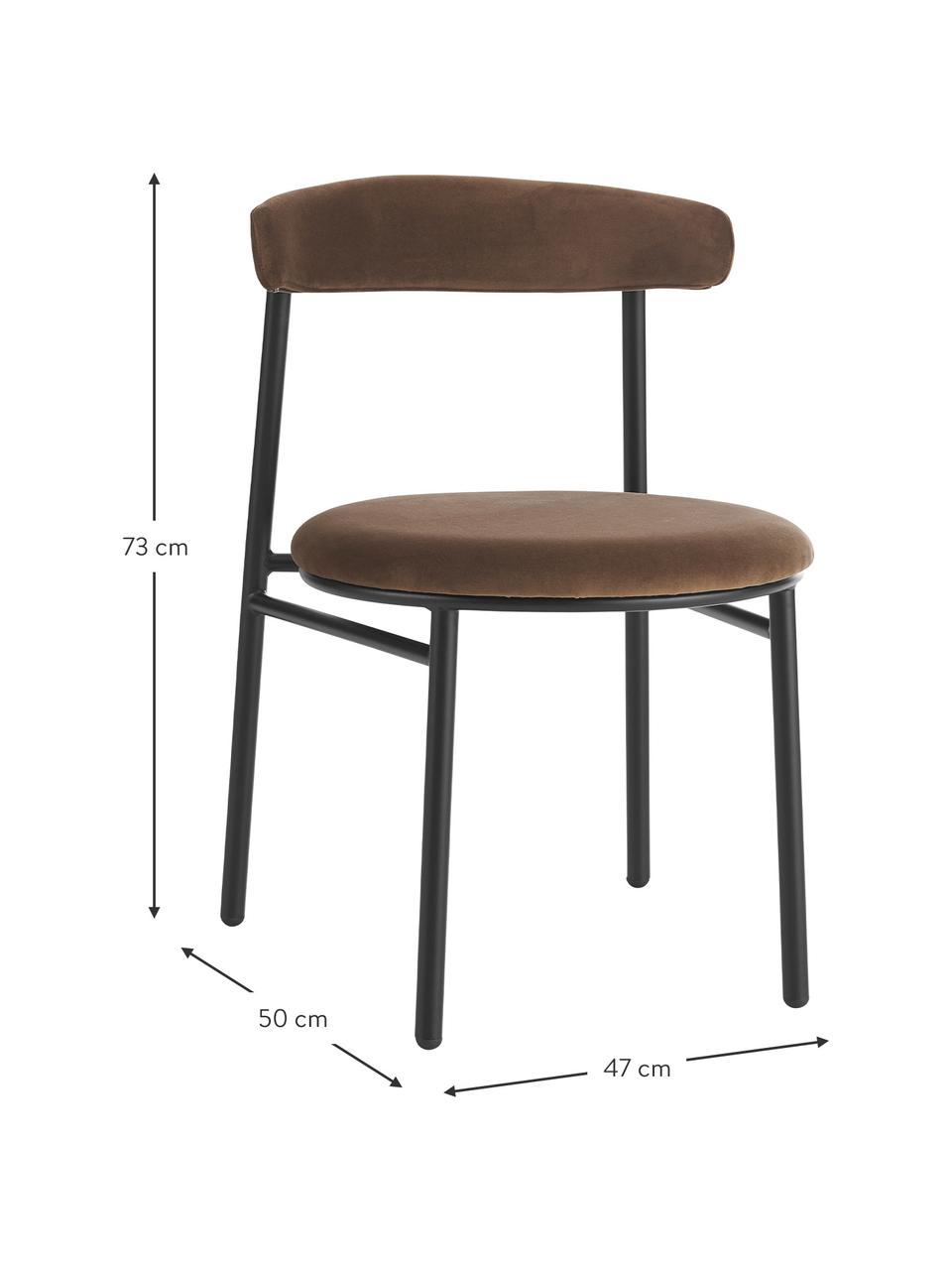 Fluwelen gestoffeerde stoelen Doggi in bruin, 2 stuks, Bekleding: 100% polyester, Frame: gecoat metaal, Fluweel bruin, B 47 x D 50 cm