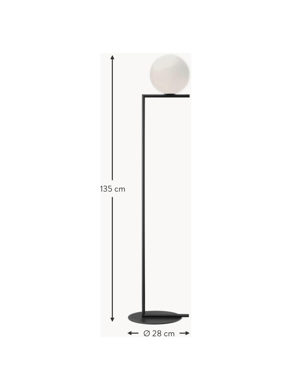 Lampada da terra in vetro soffiato con luce regolabile IC Lights, Paralume: vetro, Struttura: metallo rivestito, Nero, bianco, Alt. 135 cm