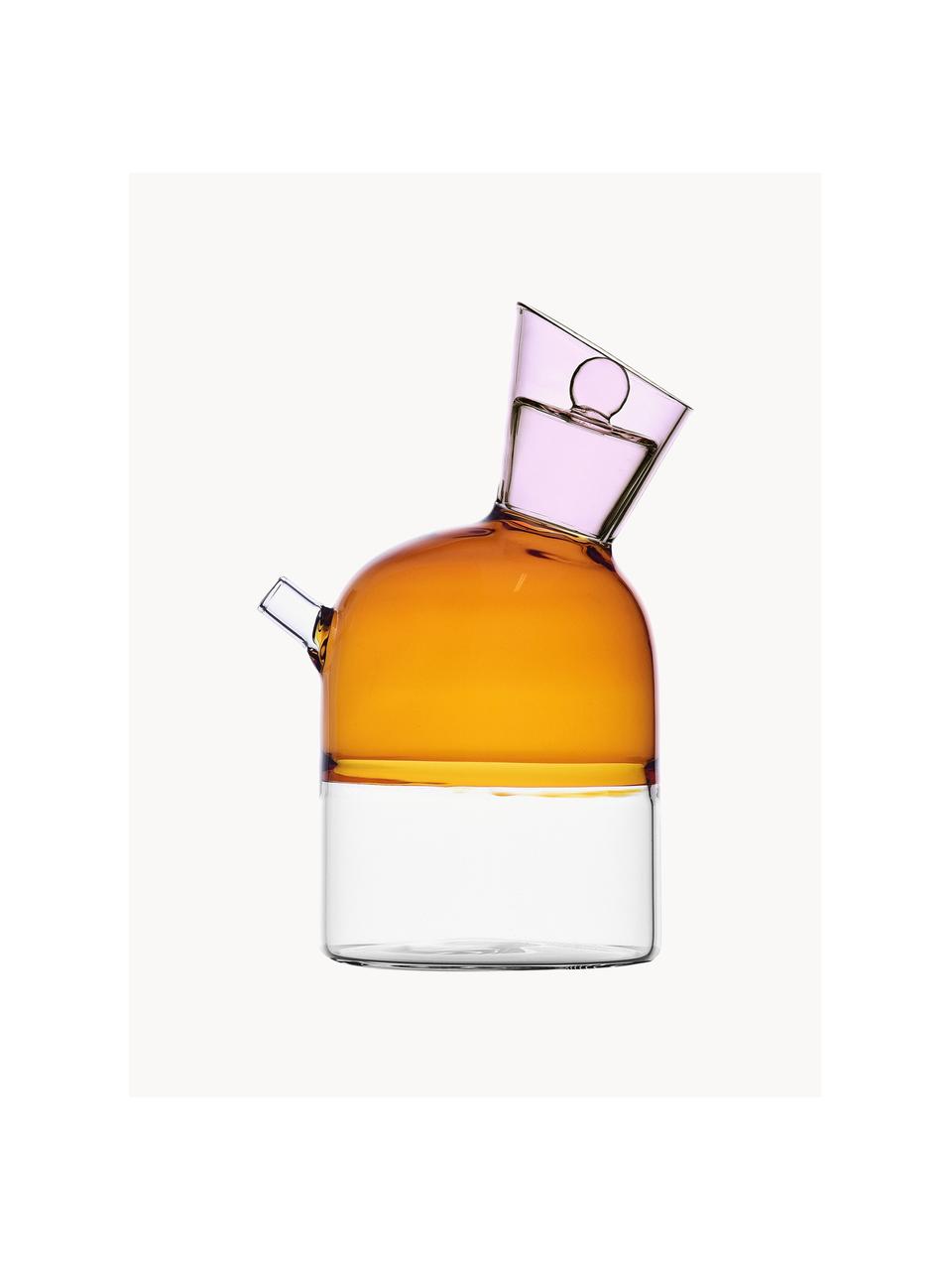 Handgefertigte Essig- & Ölflasche Travasi, Borosilikatglas, Orange, Hellrosa, Transparent, Ø 8 x H 16 cm