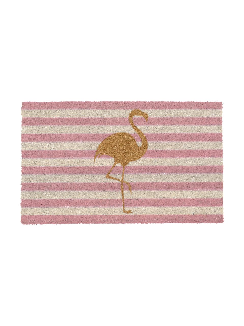 Felpudo Twinkling Flamingo, Parte superior: fibra de coco, Reverso: vinilo, Rosa, dorado, L 75 x An 45 cm