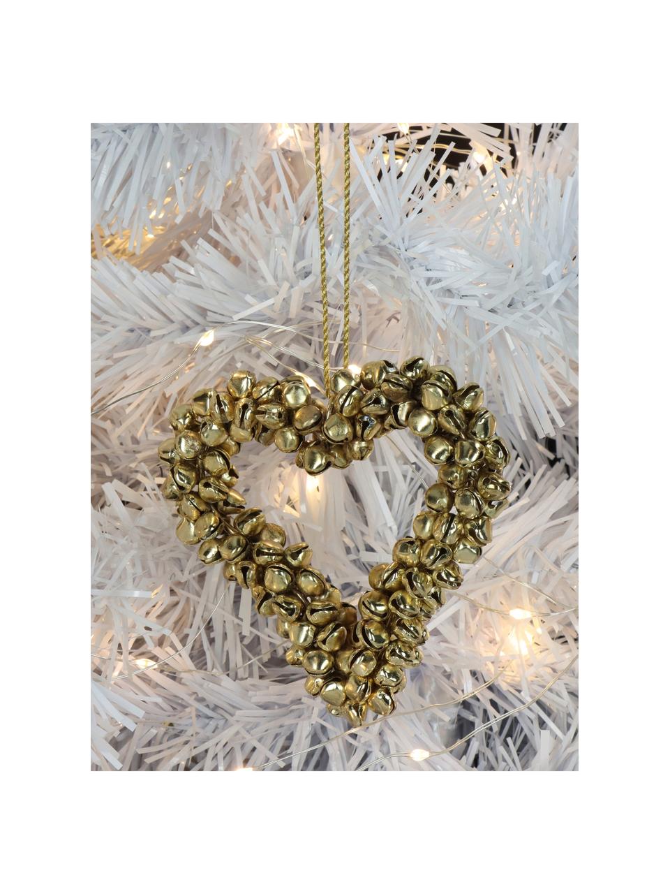 Adorno navideño con cascabeles Heart, Metal recubierto, Dorado, An 9 x Al 9 cm