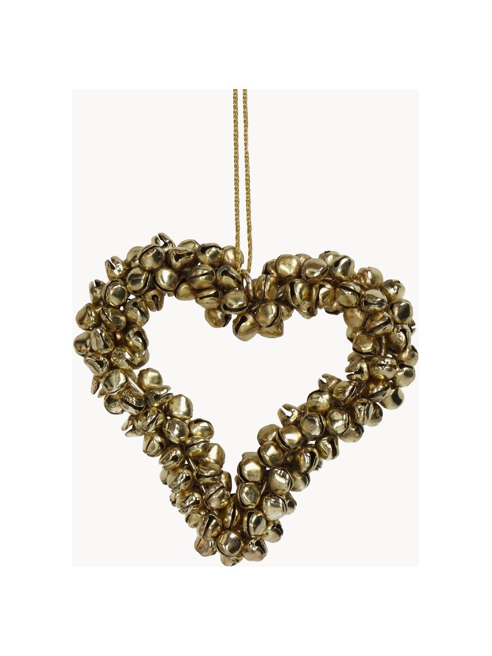 Baumanhänger Heart mit Glöckchen, Metall, beschichtet, Goldfarben, B 9 x H 9 cm