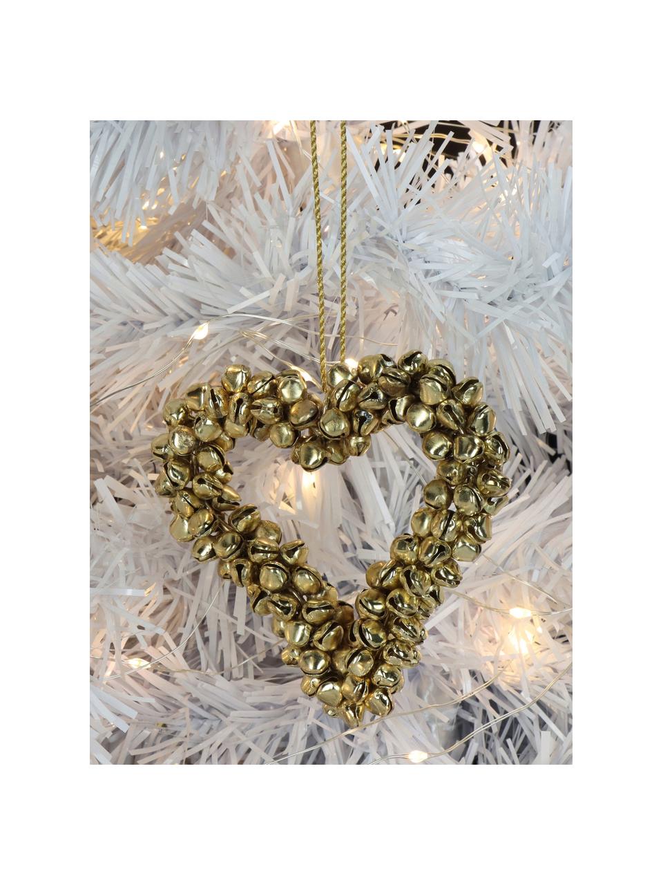 Kerstboomhanger Heart met belletjes, Gecoat metaal, Goudkleurig, B 9 x H 9 cm