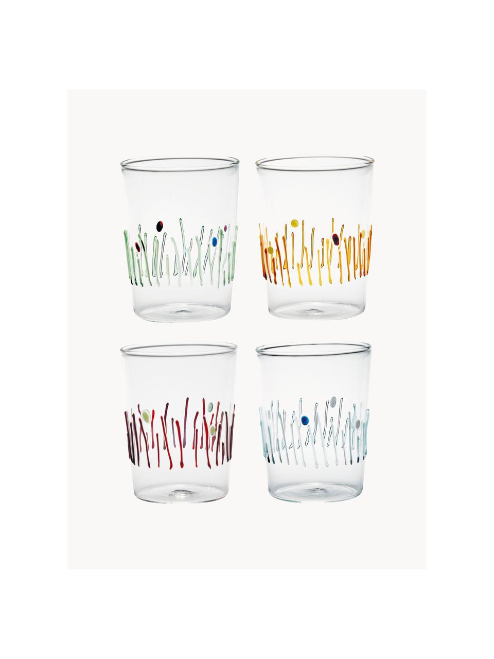 Set 4 bicchieri acqua fatti a mano Quattro, Vetro borosilicato, Trasparente, multicolore, Ø 8 x Alt. 11 cm, 400 ml