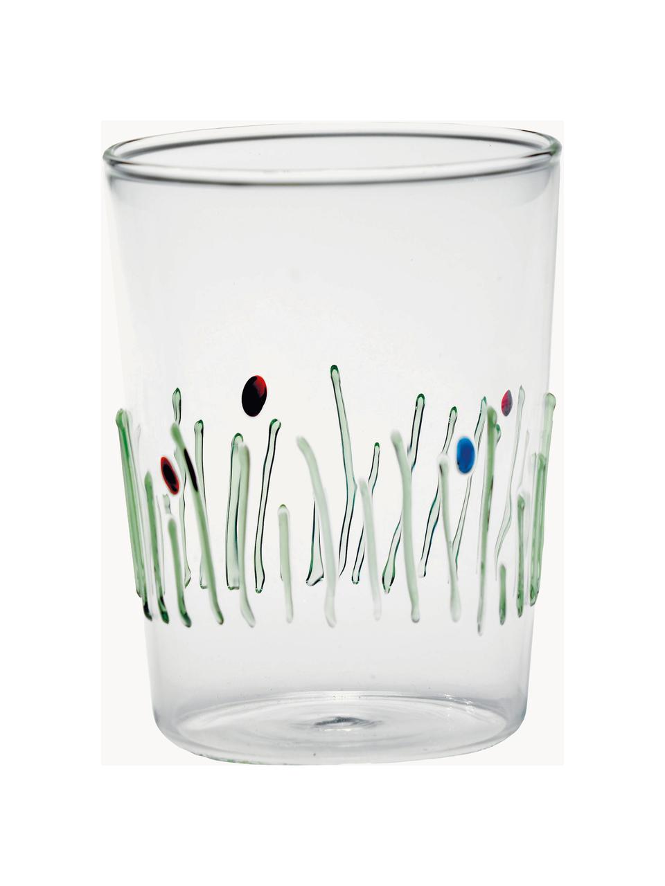 Vasos artesanales Quattro, 4 uds., Vidrio de borosilicato, Transparente, multicolor, Ø 8 x Al 11 cm, 400 ml