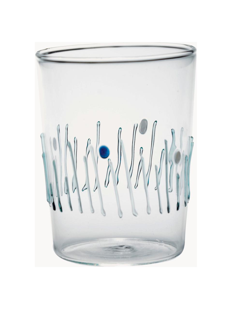 Set 4 bicchieri acqua fatti a mano Quattro, Vetro borosilicato, Trasparente, multicolore, Ø 8 x Alt. 11 cm, 400 ml