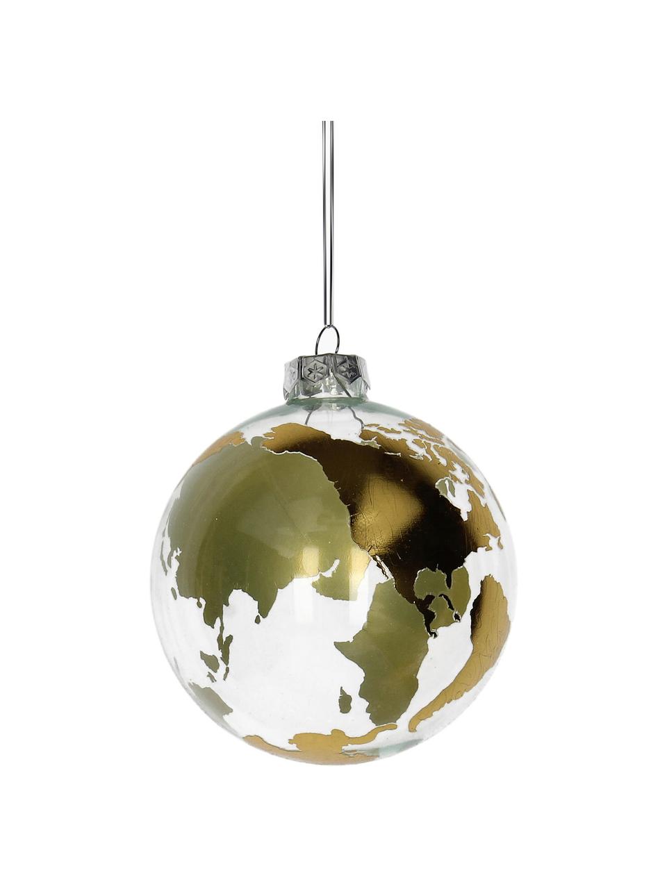Kerstballen Globe, 2 stuks, Goudkleurig, transparant, Ø 10 cm