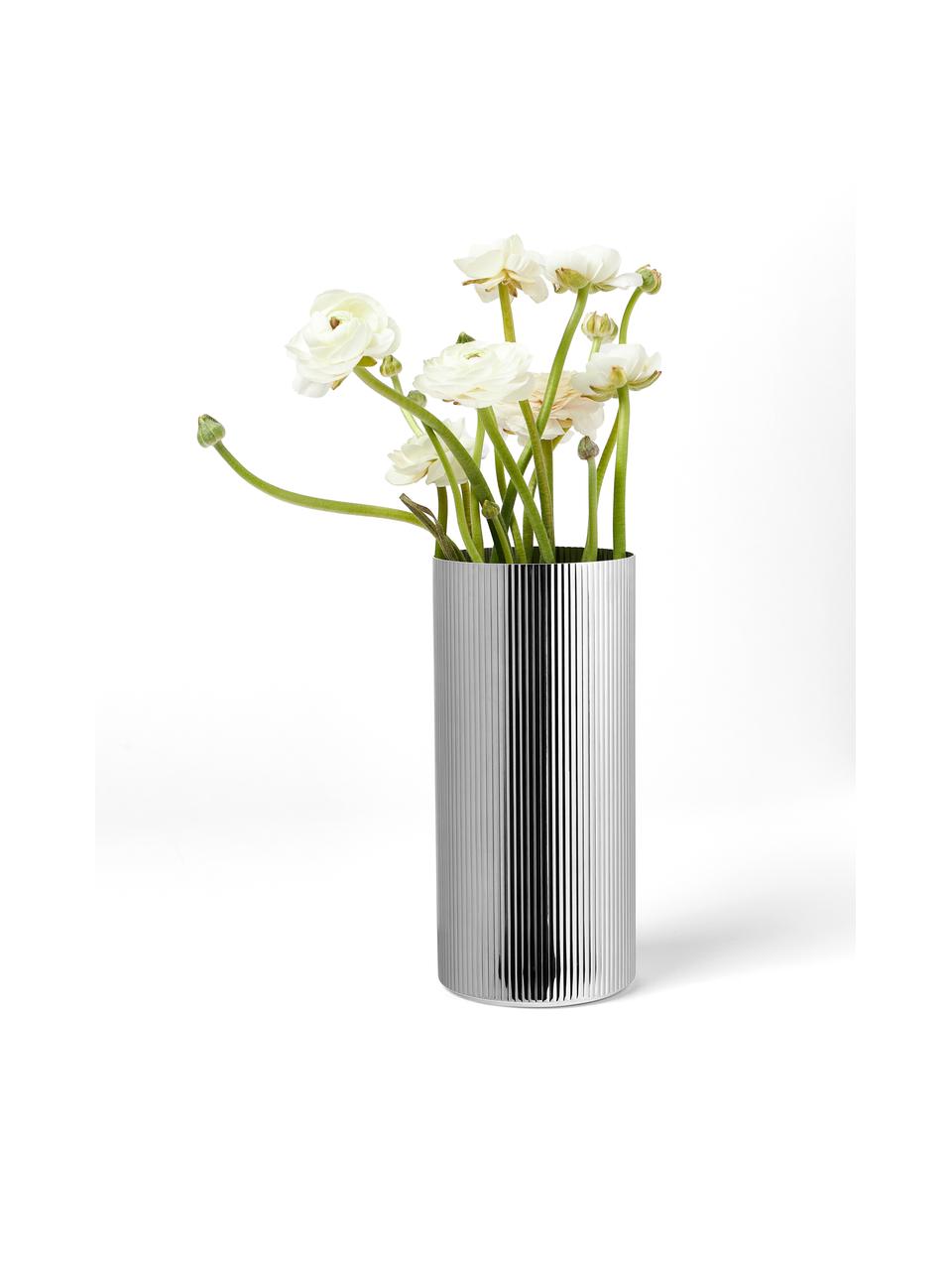 Edelstahl-Vase Bernadotte mit Rillenstruktur, H 26 cm, Edelstahl, poliert, Silberfarben, hochglanzpoliert, Ø 12 x H 26 cm
