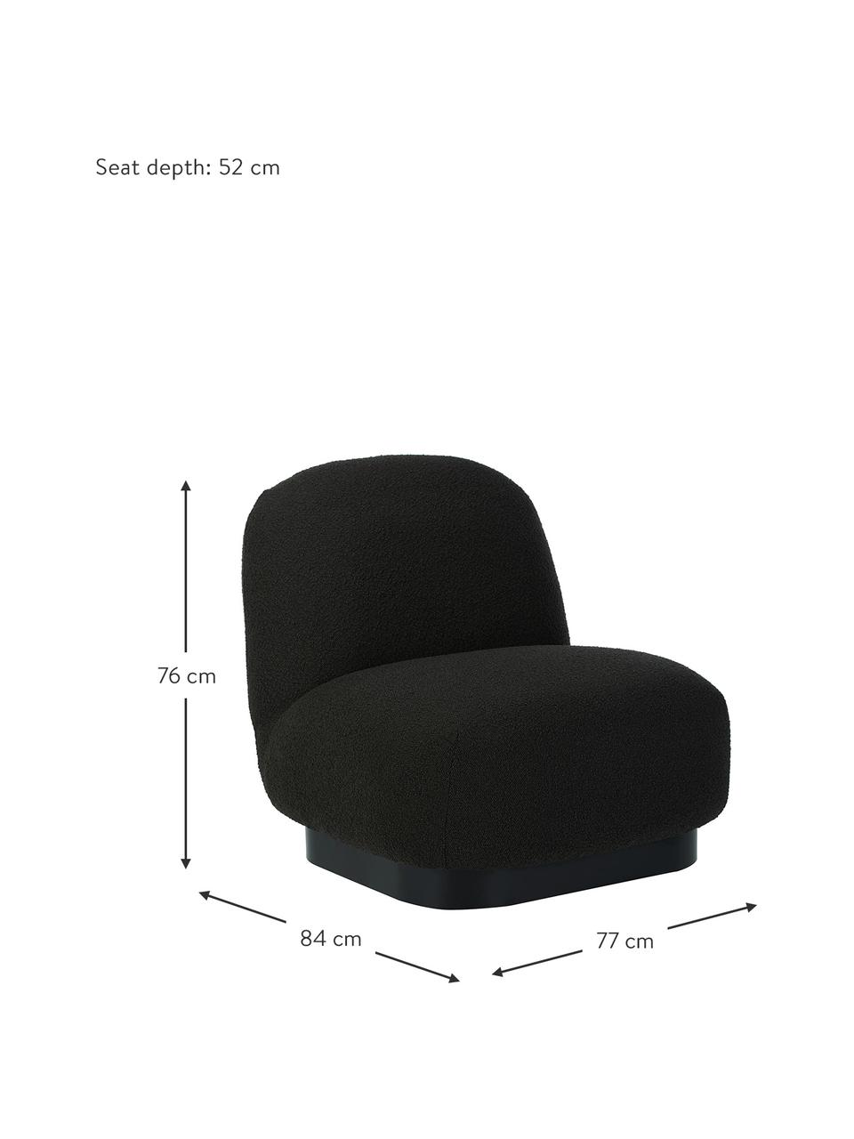 Fauteuil cocktail en tissu bouclé Elsie, Tissu bouclé noir, noir, larg. 77 x prof. 84 cm
