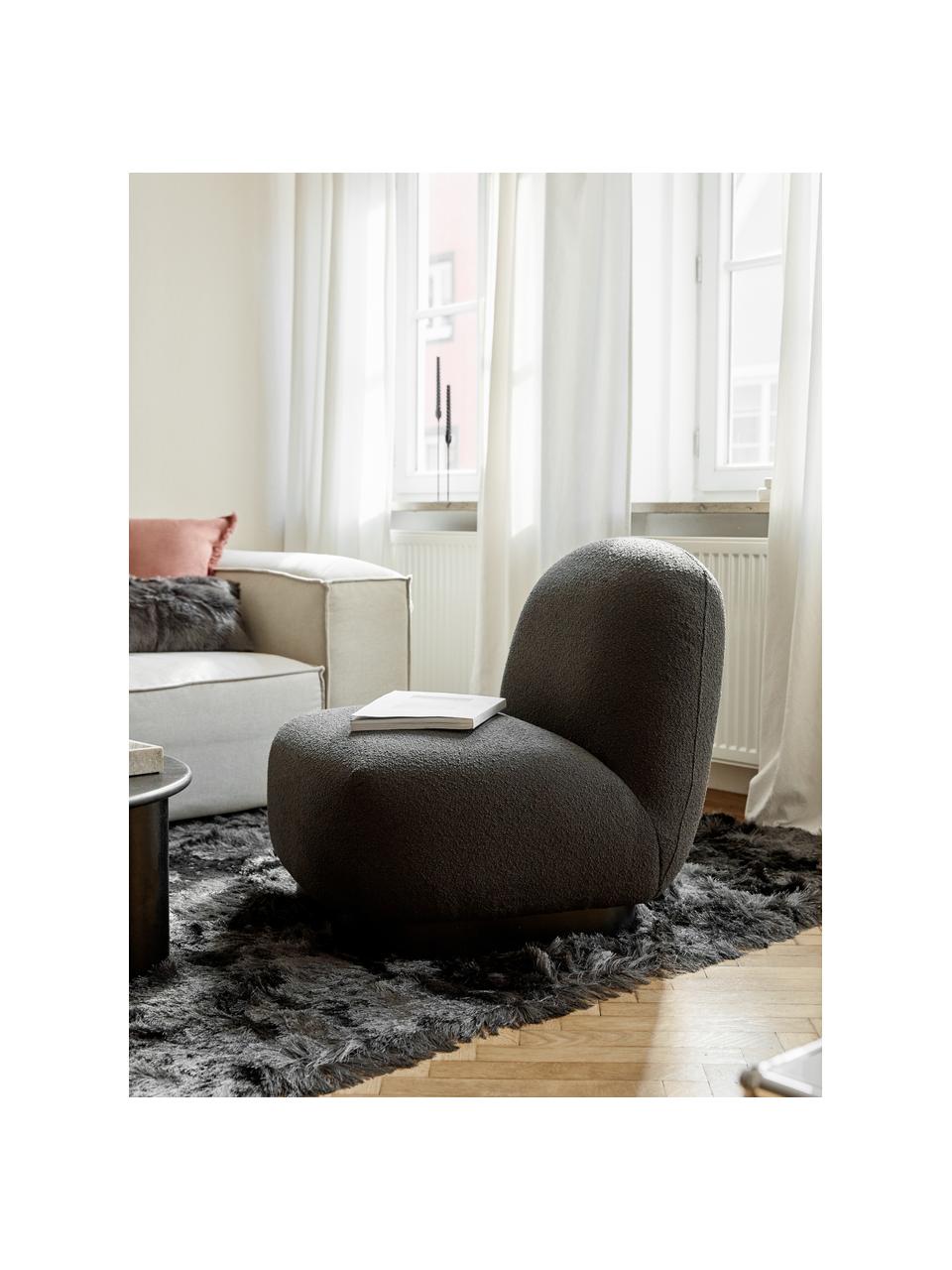 Fotel koktajlowy bouclé Elsie, Tapicerka: bouclé (poliester) Dzięki, Stelaż: sklejka, Noga: metal powlekany, Czarny bouclé, czarny, S 77 x G 84 cm