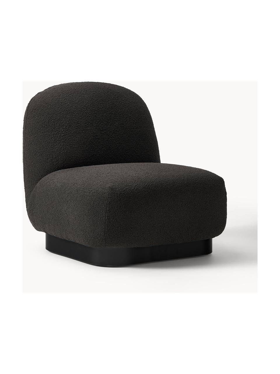 Bouclé cocktailfauteuil Elsie, Bekleding: bouclé (polyester) Met 10, Frame: multiplex, Poot: gecoat metaal, Bouclé zwart, zwart, B 77 x H 84 cm