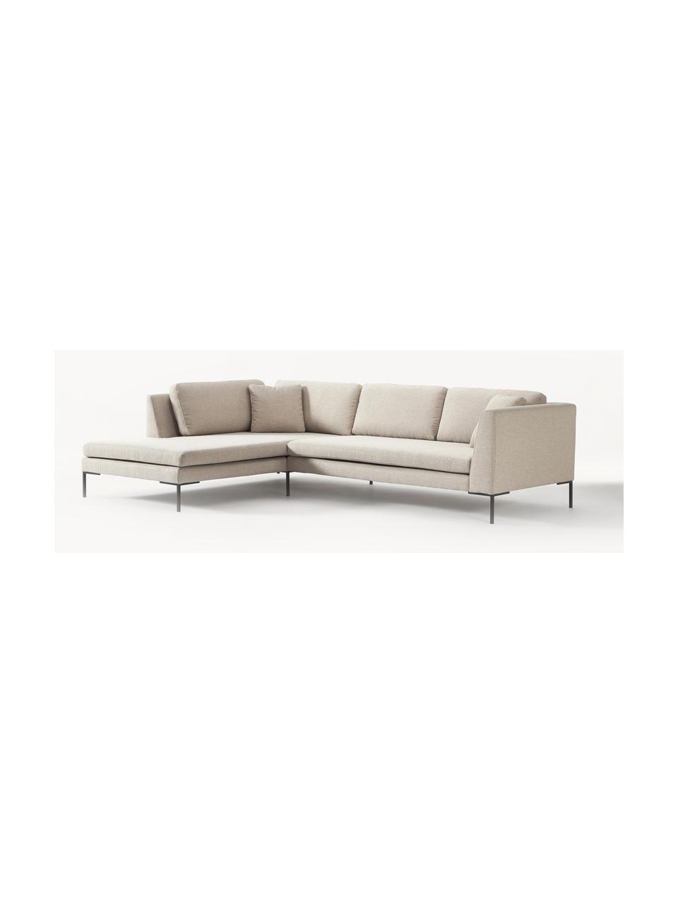 Ecksofa Emma mit Metall-Füssen, Bezug: Polyester, Gestell: Massives Kiefernholz, Bir, Webstoff Hellbeige, B 302 x T 220 cm, Eckteil links