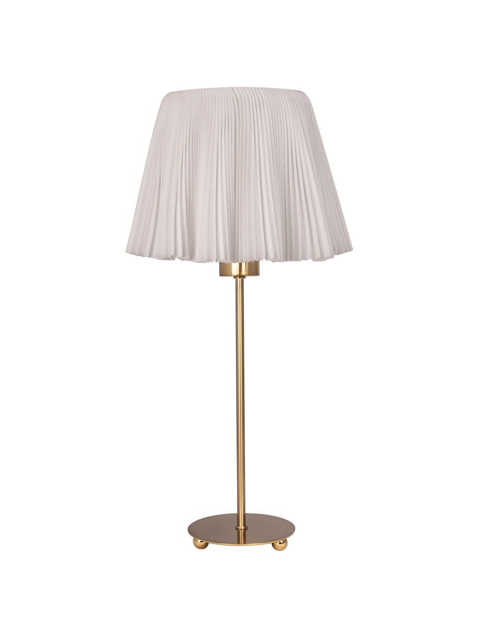 Grande lampe à poser abat-jour plissé Edith, Blanc cassé, couleur laitonnée, Ø 20 x haut. 50 cm