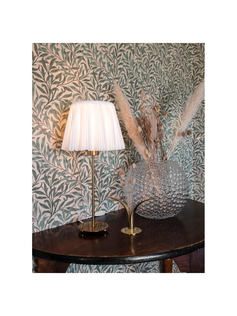 Grosse Tischlampe Edith aus Faltenstoff, Lampenschirm: Baumwolle, Offwhite, Messingfarben, Ø 20 x H 50 cm