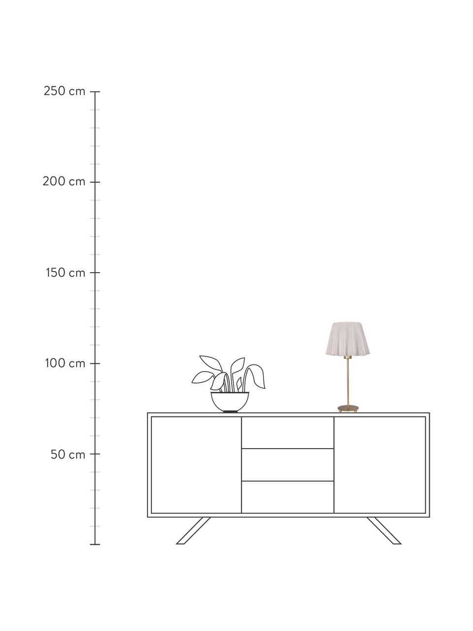 Grosse Tischlampe Edith aus Faltenstoff, Lampenschirm: Baumwolle, Offwhite, Messingfarben, Ø 20 x H 50 cm