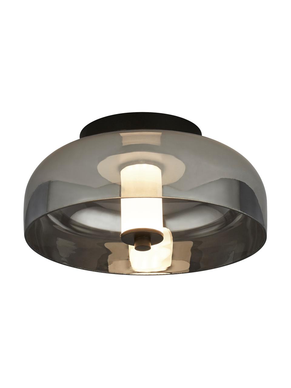 Kleine Dimmbare LED-Deckenleuchte Frisbee, Lampenschirm: Glas, Baldachin: Metall, beschichtet, Grau, transparent, Ø 30 x H 16 cm