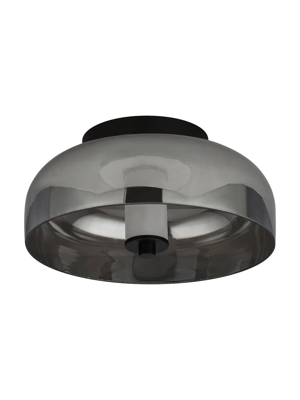 Kleine dimbare LED plafondlamp Frisbee, Lampenkap: glas, Baldakijn: gecoat metaal, Diffuser: glas, Grijs, transparant, Ø 30 x H 16 cm