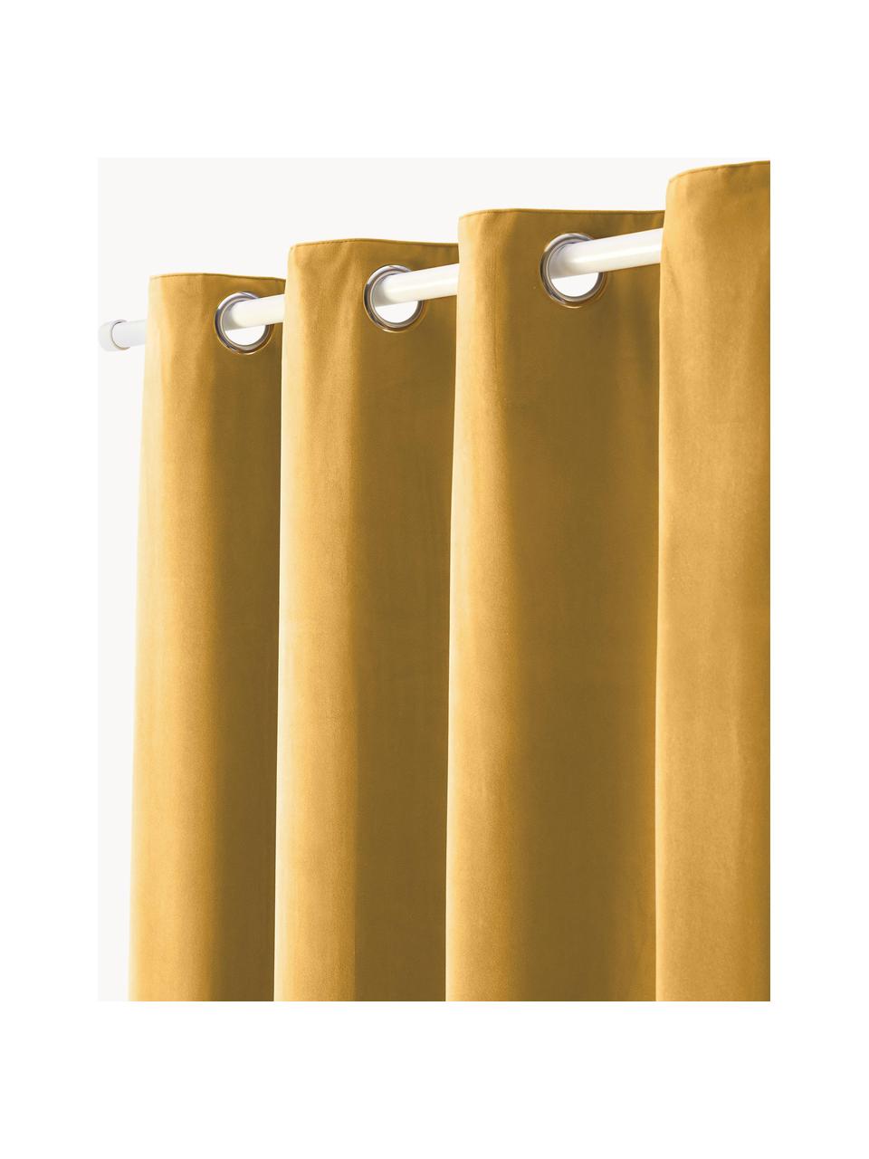 Rideaux occultants en velours avec œillets Rush, 2 pièces, 100% polyester (recyclé), certifié GRS, Jaune moutarde, larg. 135 x long. 260 cm