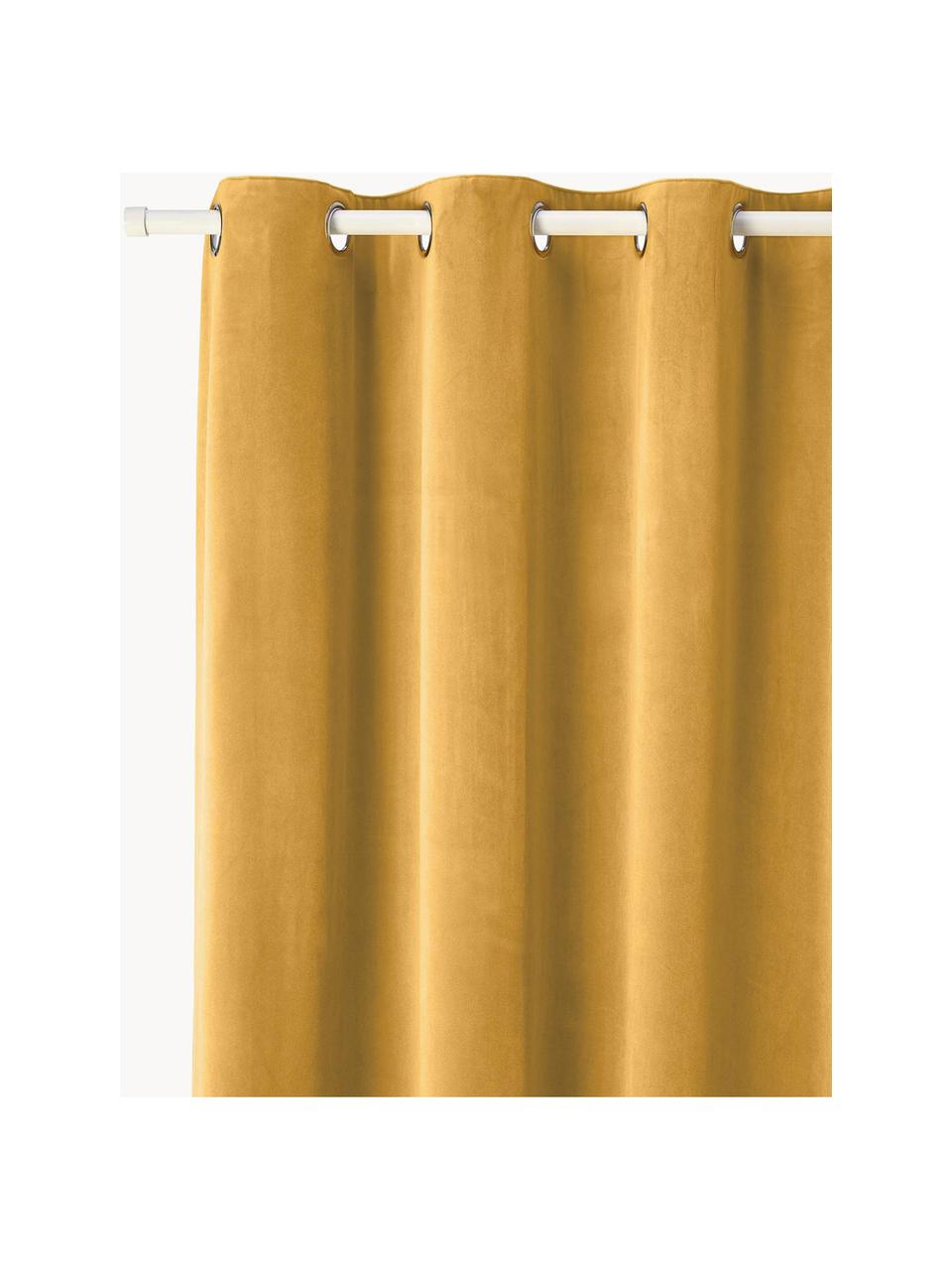 Cortinas oscurecedoras de terciopelo con ojales Rush, 2 uds., 100% poliéster (reciclado) con certificado GRS, Amarillo, An 135 x L 260 cm