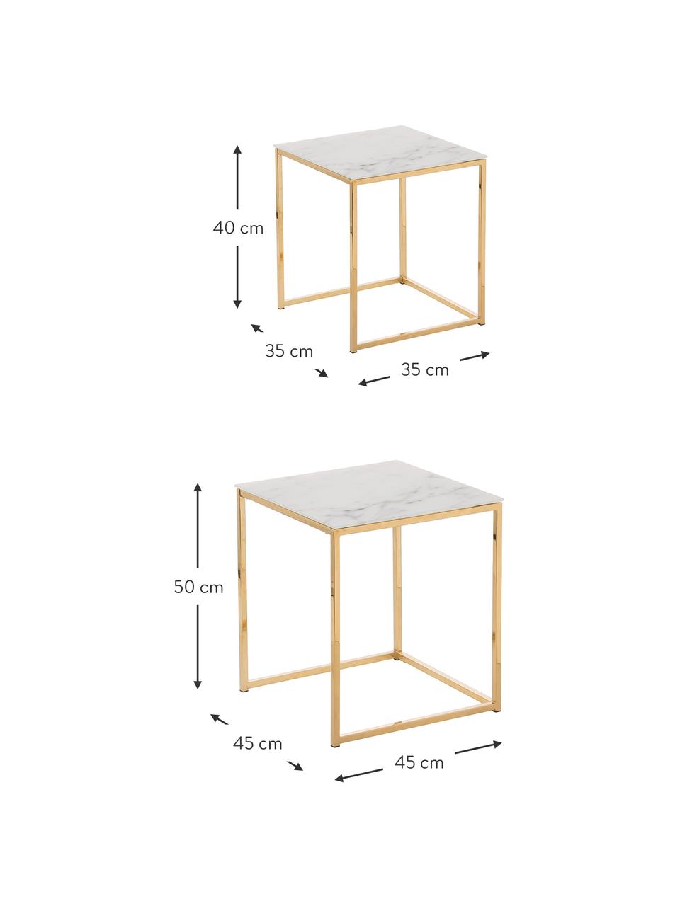 Tables gigognes glamour avec plateau en verre marbré Aruba, 2 élém., Blanc aspect marbre, couleur dorée, Lot de différentes tailles