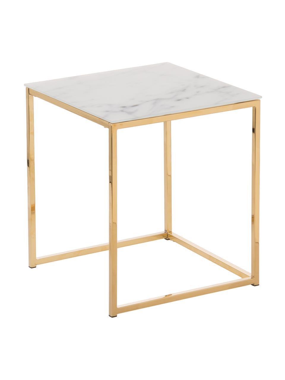 Set 2 tavolini con piano in vetro marmorizzato Aruba, Bianco effetto marmo. dorato, Set in varie misure