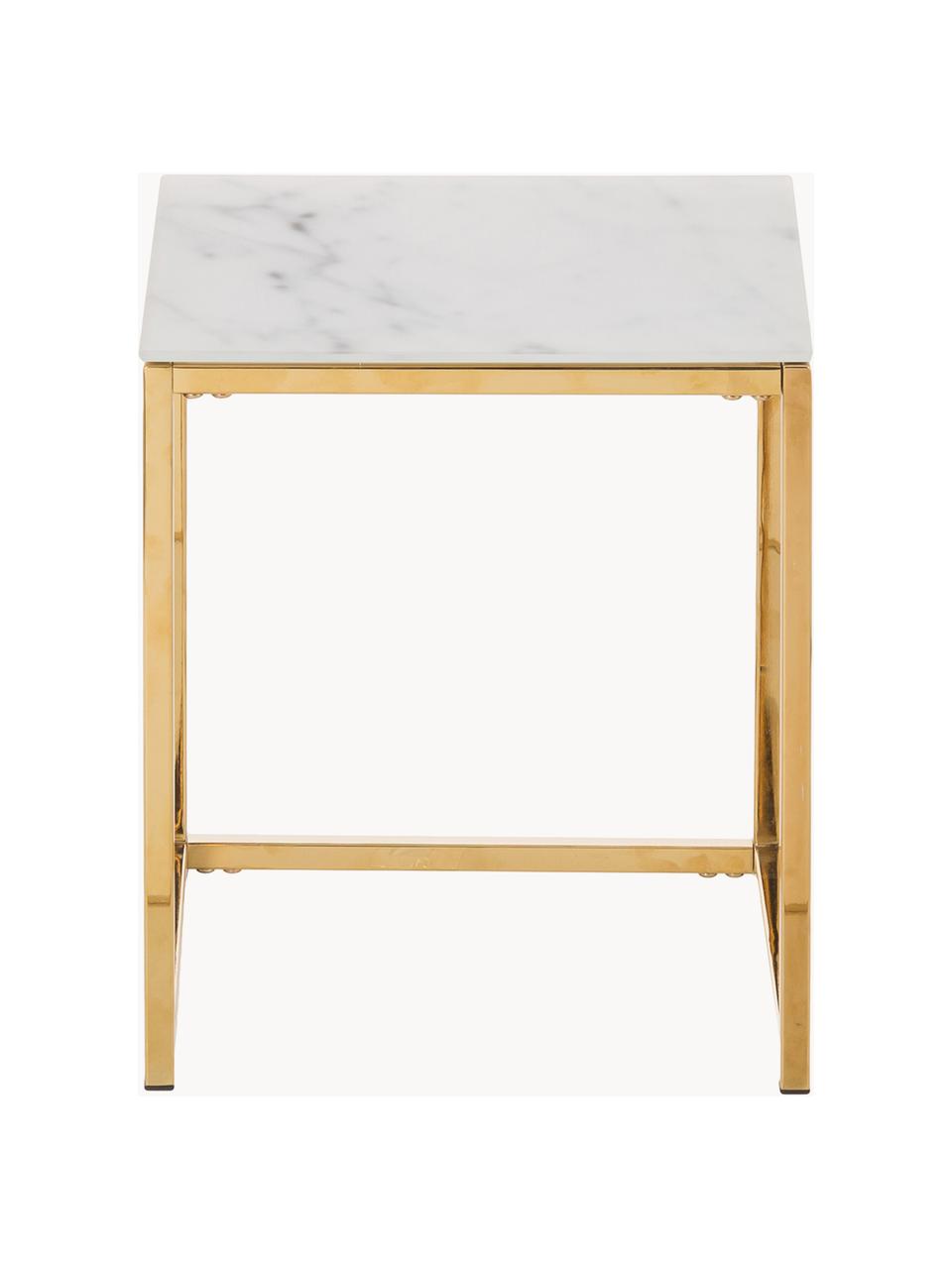 Súprava pomocných stolíkov s mramorovanou sklenenou doskou Aruba, 2 diely, Biela so vzhľadom mramoru, odtiene zlatej, Súprava s rôznymi veľkosťami