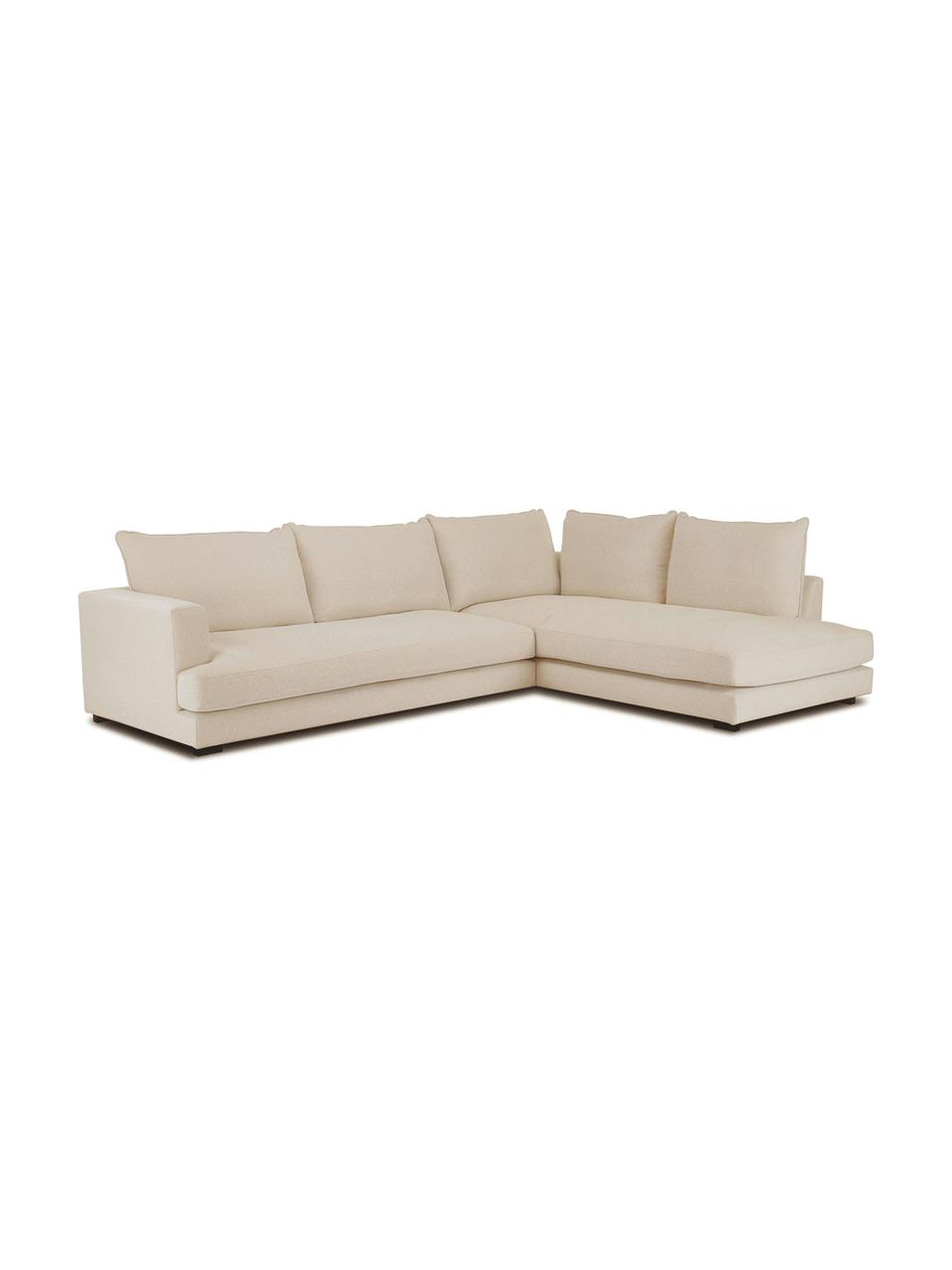 Divano angolare Tribeca, Rivestimento: 100% poliestere Il rivest, Struttura: legno di faggio massiccio, Piedini: legno massiccio di faggio, Tessuto beige scuro, Larg. 274 x Prof. 192 cm, chaise-longue a destra