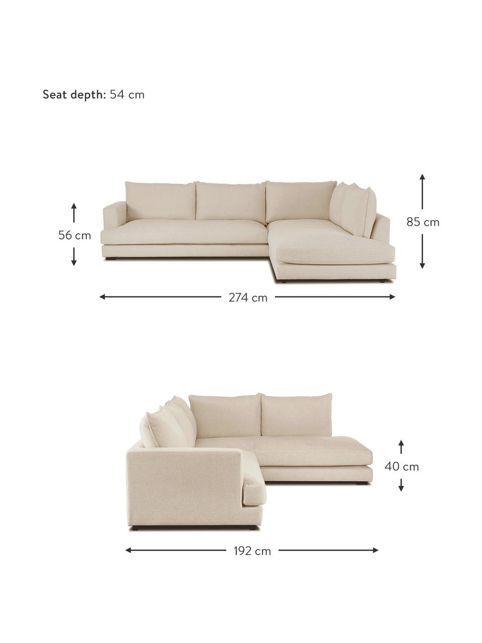 Sofá rinconera Tribeca, Tapizado: poliéster Alta resistenci, Estructura: madera de pino maciza, Patas: madera de haya maciza pin, Tejido beige oscuro, An 274 x F 192 cm, chaise longue derecha