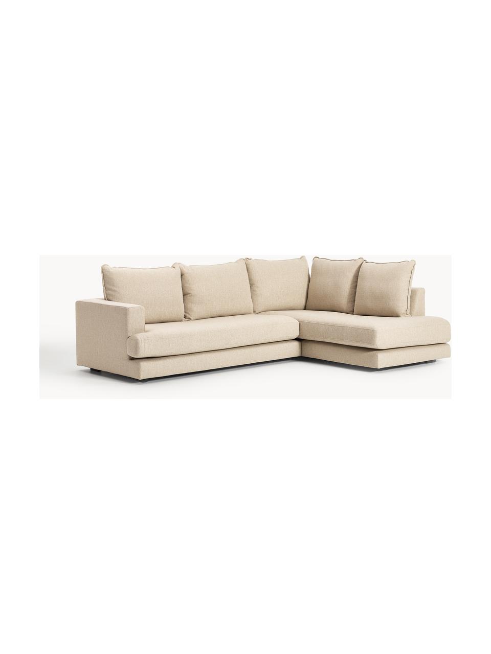 Sofa narożna Tribeca, Tapicerka: 100% poliester Dzięki tka, Stelaż: lite drewno sosnowe, Nogi: lite drewno sosnowe lakie, Beżowa tkanina, S 274 x G 192 cm, prawostronna