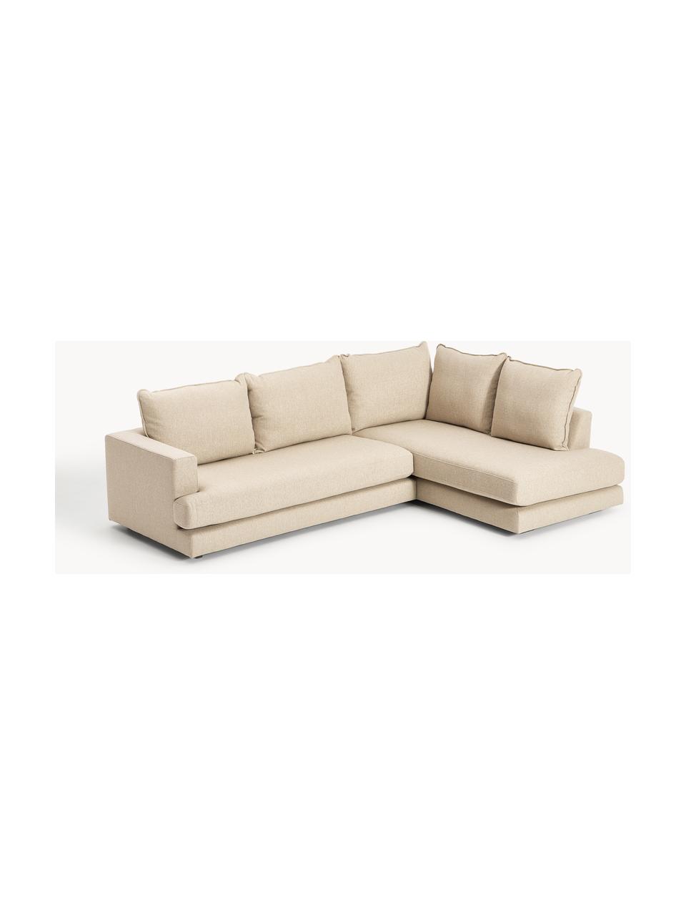 Sofa narożna Tribeca, Tapicerka: 100% poliester Dzięki tka, Stelaż: lite drewno sosnowe, Nogi: lite drewno sosnowe lakie, Beżowa tkanina, S 274 x G 192 cm, prawostronna