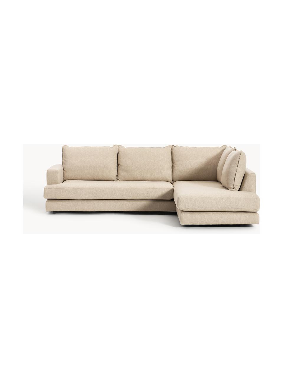 Sofa narożna Tribeca, Tapicerka: 100% poliester Dzięki tka, Stelaż: lite drewno sosnowe, Nogi: lite drewno sosnowe lakie, Beżowa tkanina, S 274 x G 192 cm, prawostronna