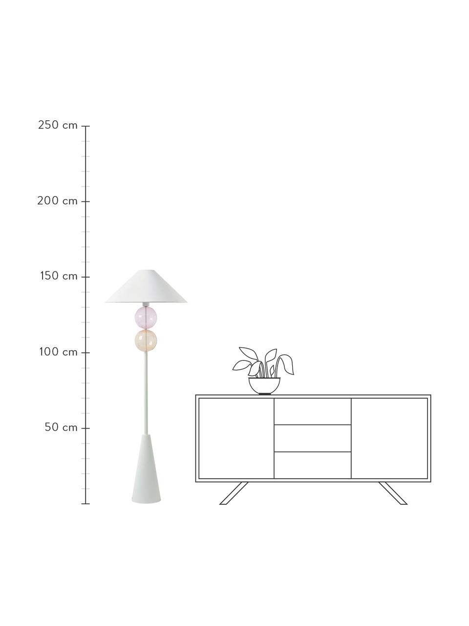 Lámpara de pie con esferas de vidrio Aglaia, Pantalla: lino (100% poliéster), Estructura: metal con pintura en polv, Cable: cubierto en tela, Blanco, ámbar, rosa, Ø 55 x Al 155 cm