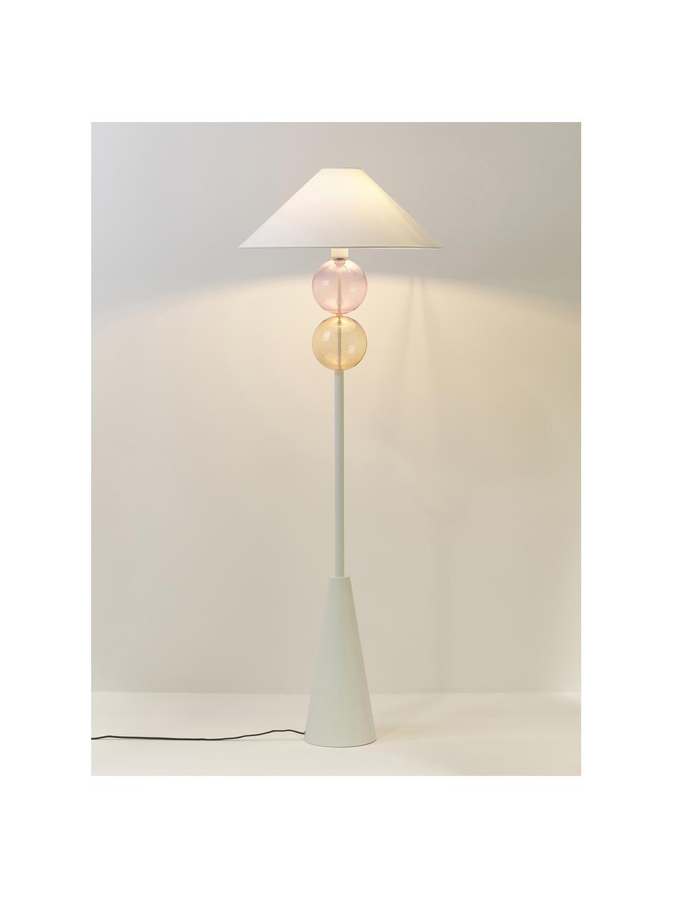 Lampada da terra con sfere di vetro Aglaia, Paralume: lino (100 % poliestere), Bianco, marrone chiaro, rosa, Ø 55 x Alt. 155 cm