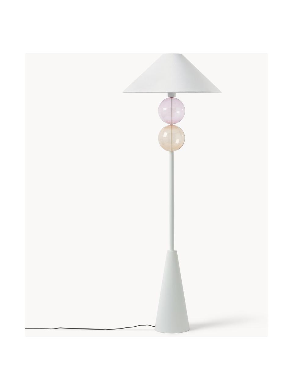 Lampada da terra con sfere di vetro Aglaia, Paralume: lino (100 % poliestere), Bianco, marrone chiaro, rosa, Ø 55 x Alt. 155 cm